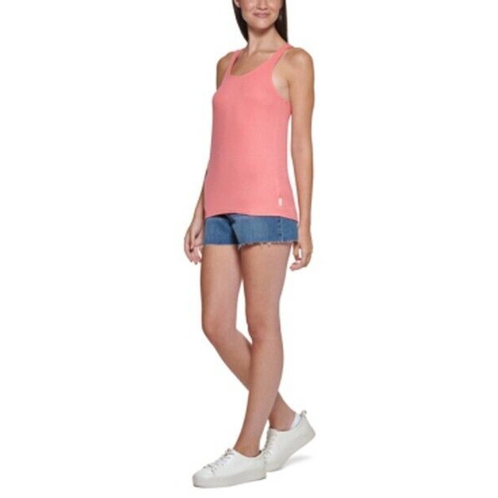 JR596 Calvin Klein Jeans Coral Rose Ribbed Racerback Tank Top Size S